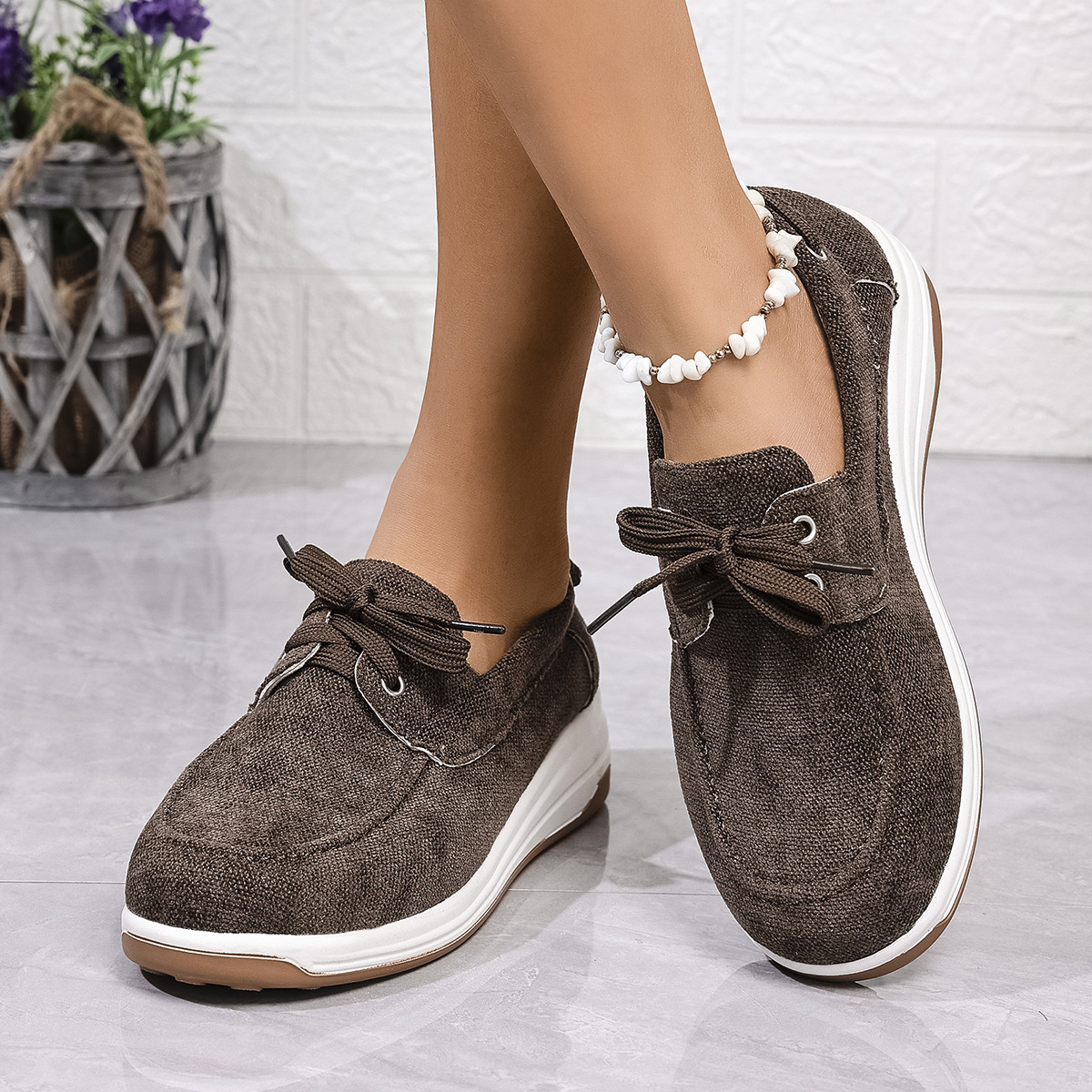 Breathable Fabric Thick Sole Slip-on Shoes