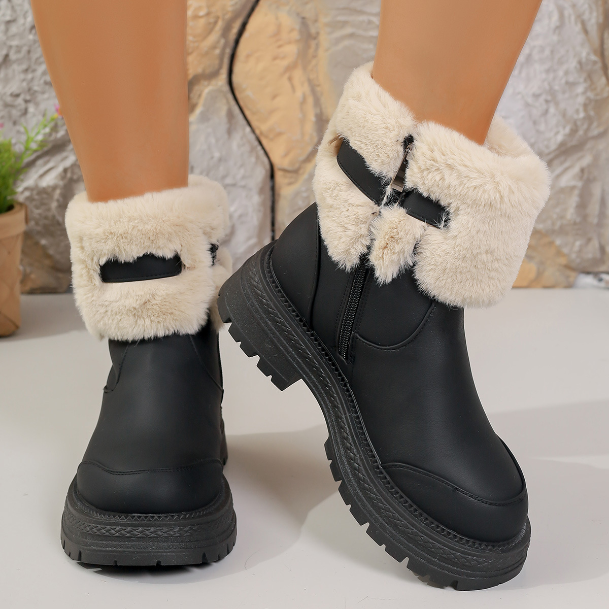 Women'S Winter Fleece-Lined Thick Sole Snow Boots