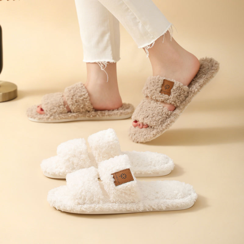 Women's Fuzzy Open-Toe Slippers