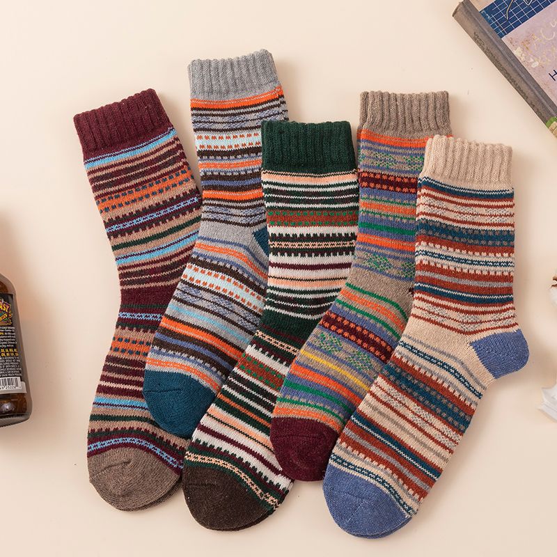 5 Pairs of Men's Chunky Striped Cotton Socks