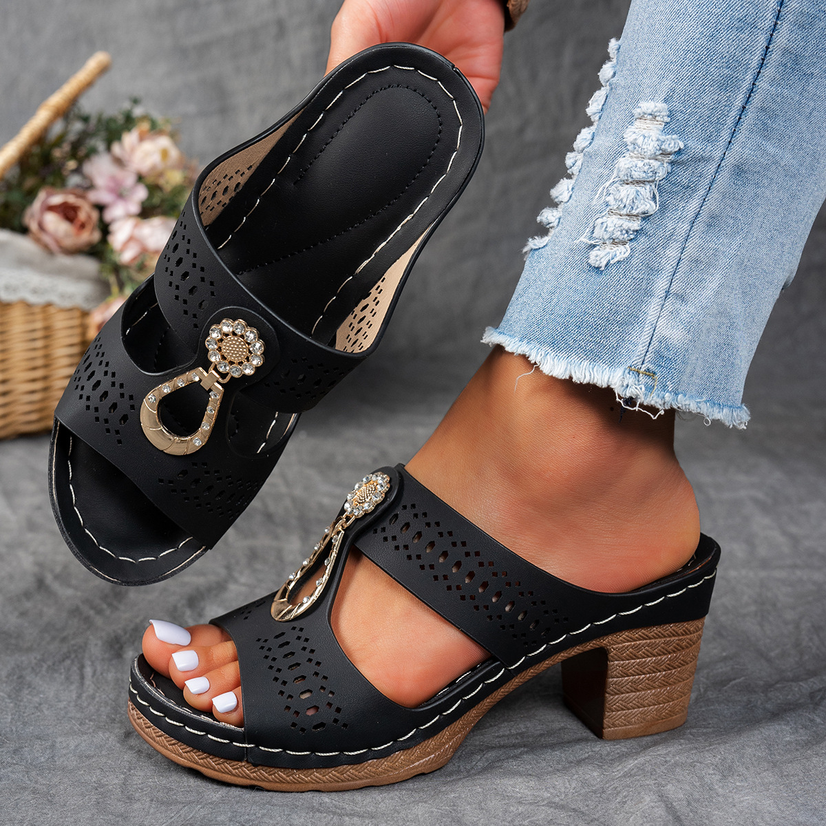 Orthopedic Rhinestones Heel Sandals ( BUY 2 FREE SHIPPING )