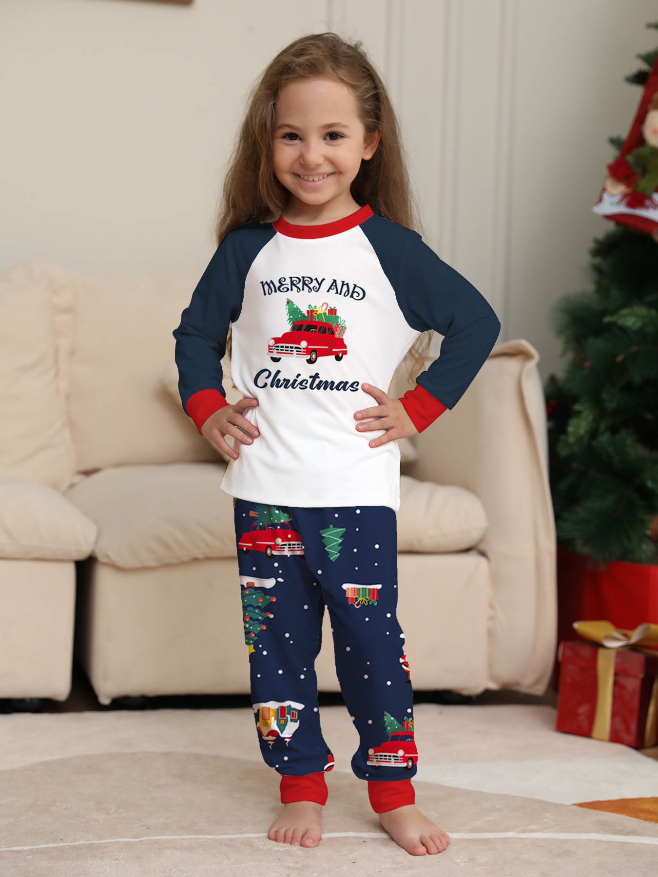 Christmas Car Print Parent-child Home Clothes