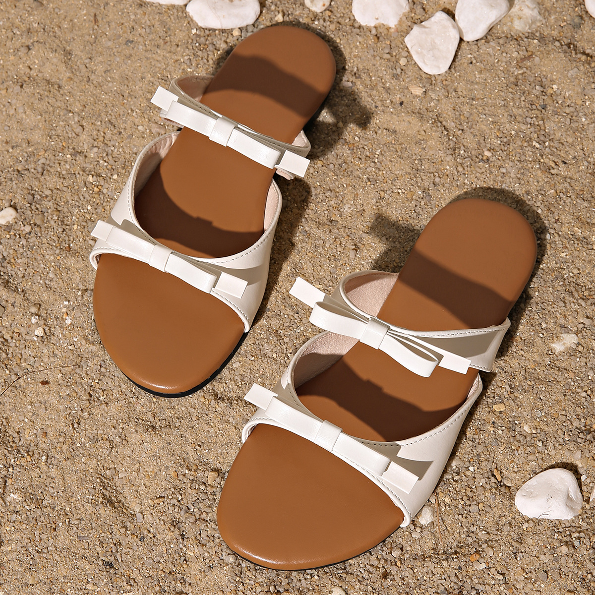 Bowknot Round Toe Beach Casual Flat Slippers