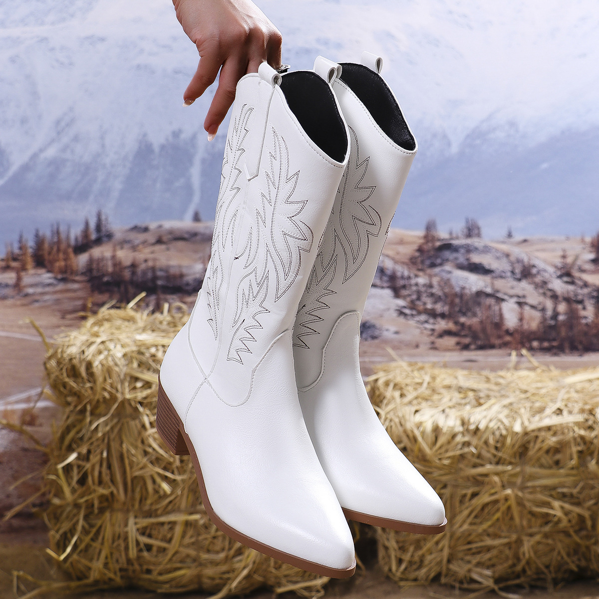 Women's Retro Classic Western Cowboy Slip-on Boots