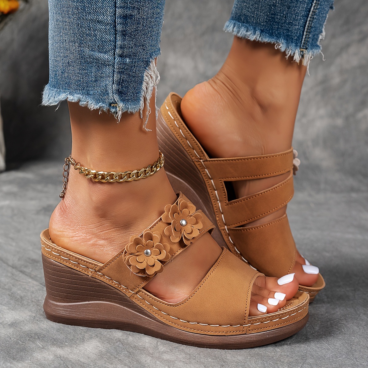 Flower Thick-soled Wedge-heeled Lightweight Slippers - BUY 2 FREE SHIPPING