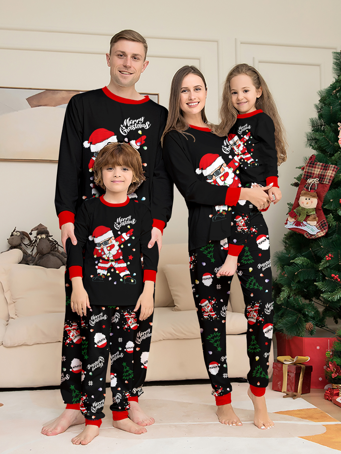 Santa Claus Lantern Print Parent-child Home Clothes