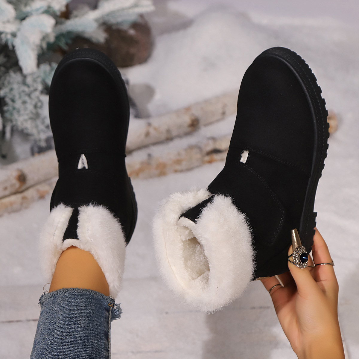 Women's Winter Slip-On Low Heel Non-Slip TPU Sole Snow Boots