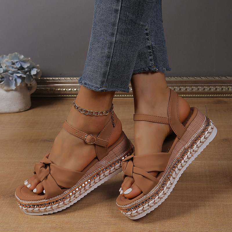 Platform Bow Hemp Rope Thick-soled Wedge Sandals