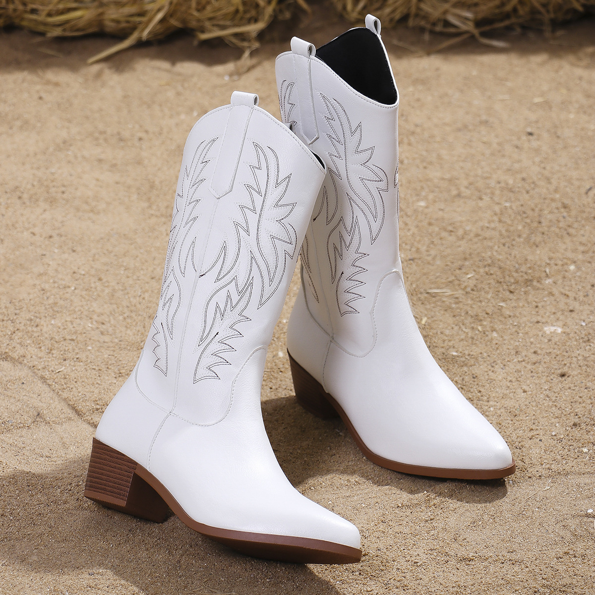 Women's Retro Classic Western Cowboy Slip-on Boots