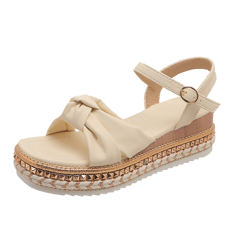 Platform Bow Hemp Rope Thick-soled Wedge Sandals