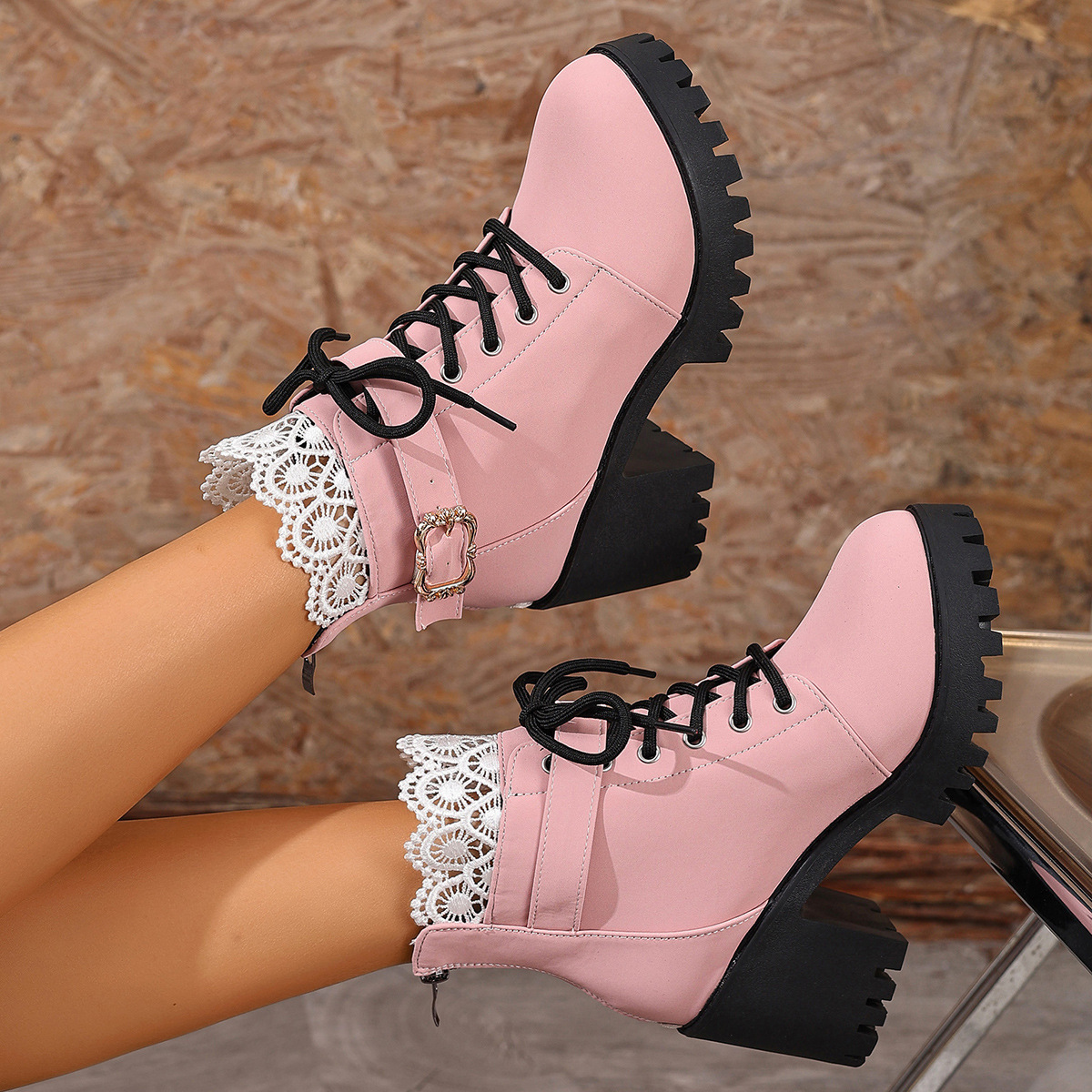 Lace and buckle high-heeled boots ( BUY 2 FREE SHIPPING )