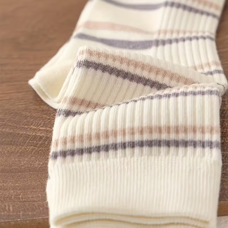 5 Pairs Vintage-Inspired Thick Striped Crew Socks