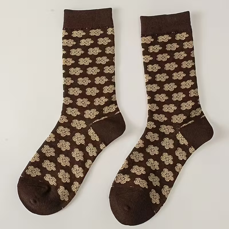 5 Pairs Women's Floral & Plaid Print Socks