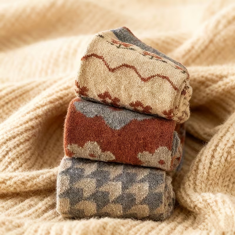 5-Pack Women's Houndstooth Jacquard Mid-Calf Wool Socks