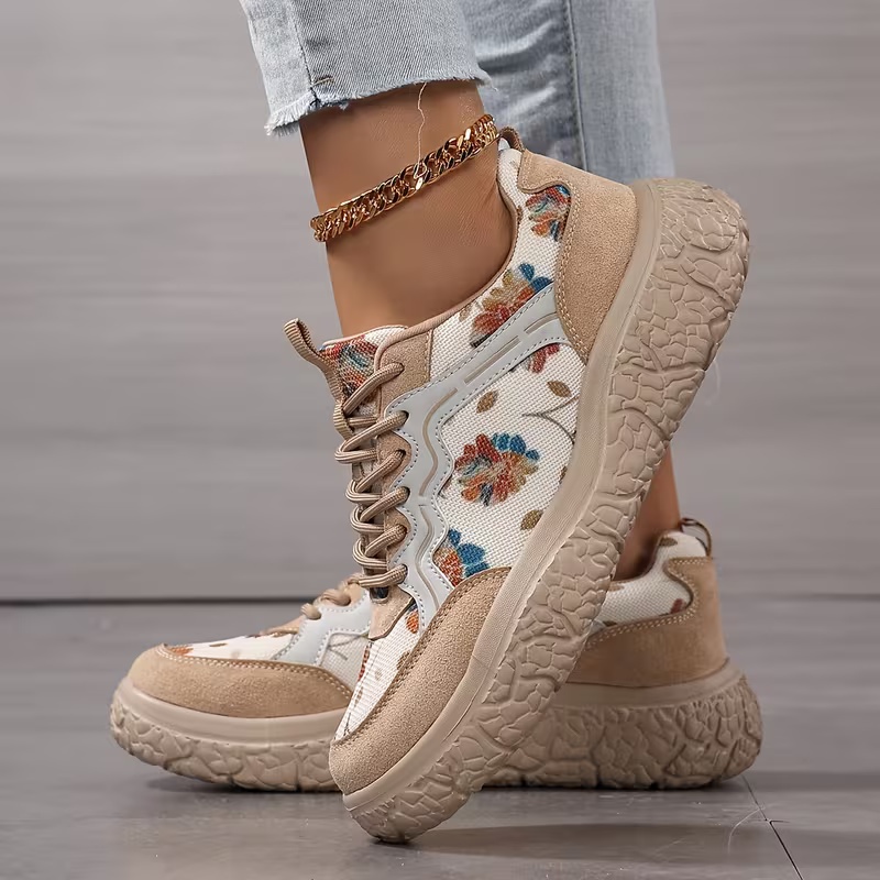 Women's Casual Floral Lace-Up Sneakers