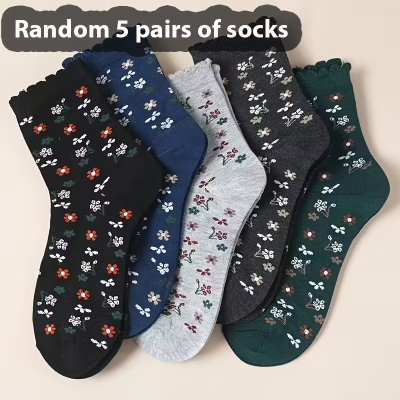 5-Pack Women's Mid-Calf Floral Print Socks