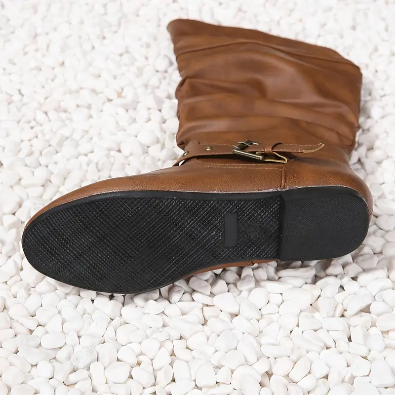 Women's Pleated Retro Round Toe Knee High Boots