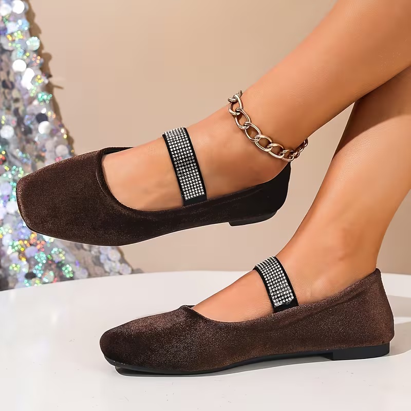 Women's Rhinestone Decor Mary Jane Flat Shoes