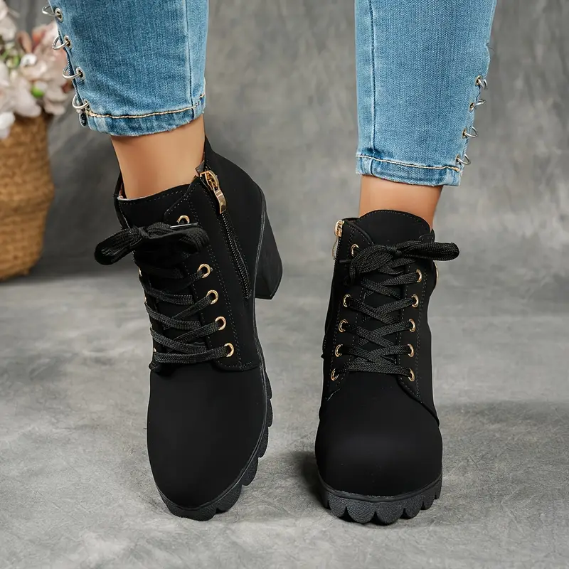 Women's Mid-Heel Ankle Boots with Side Zipper
