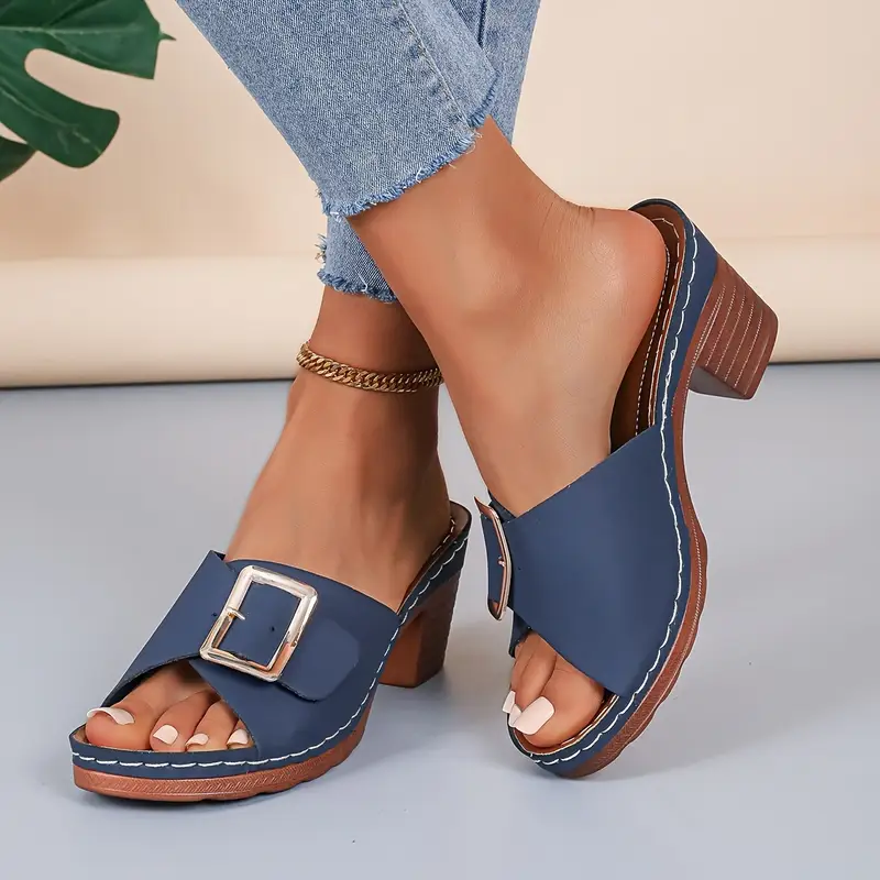 Women's Solid Color Stylish Chunky Heel Sandals