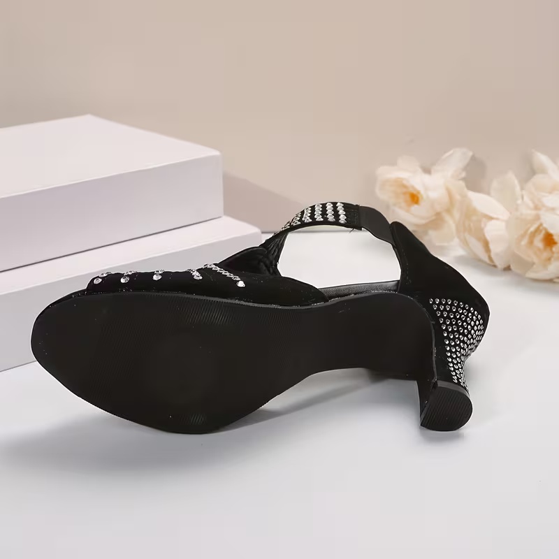 Women's Overseas Thin Heel Rhinestone Hollow Zipper Sandals