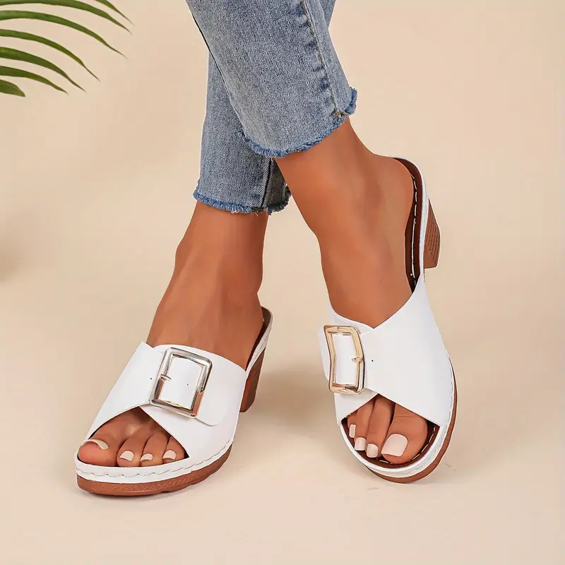 Women's Solid Color Stylish Chunky Heel Sandals