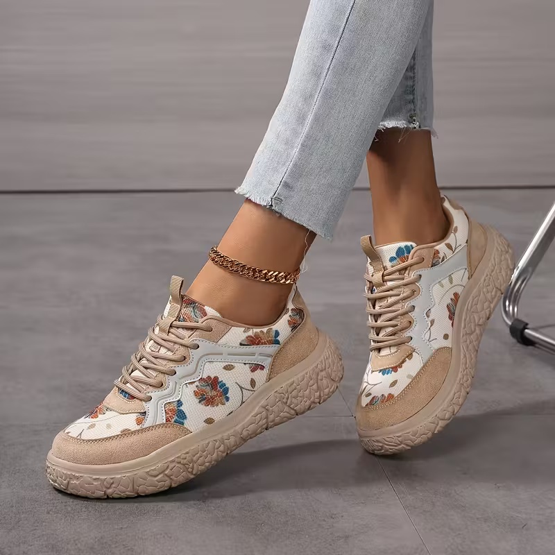 Women's Casual Floral Lace-Up Sneakers
