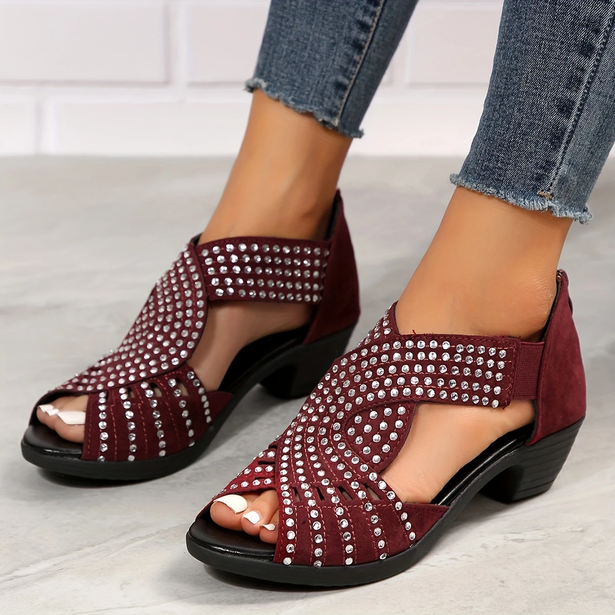 Elegant Women's Rhinestone Wedge Sandals