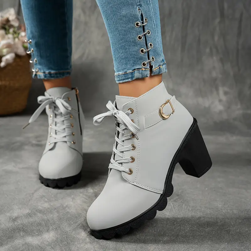 Women's Mid-Heel Ankle Boots with Side Zipper