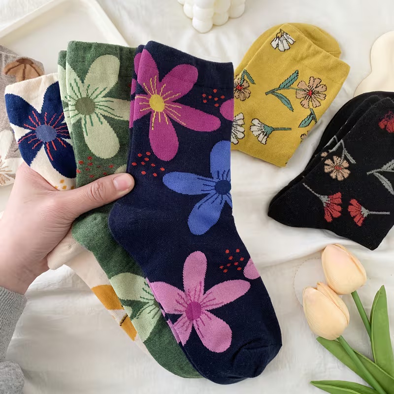 6-Pack Women's Floral Print Mid-Calf Socks