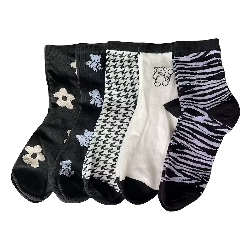 5 Pairs Women's Soft Mid-Calf Length Ankle Socks