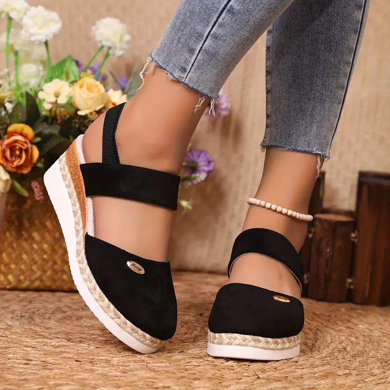 Women's Platform Sandals with Thick Sole, Braided Detail, Elastic Ankle Strap for Casual Summer