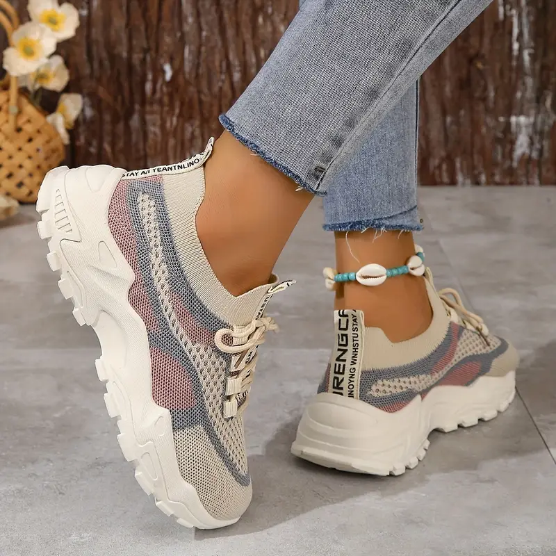 Women's Breathable Mesh Platform Casual Lace Up Sneakers