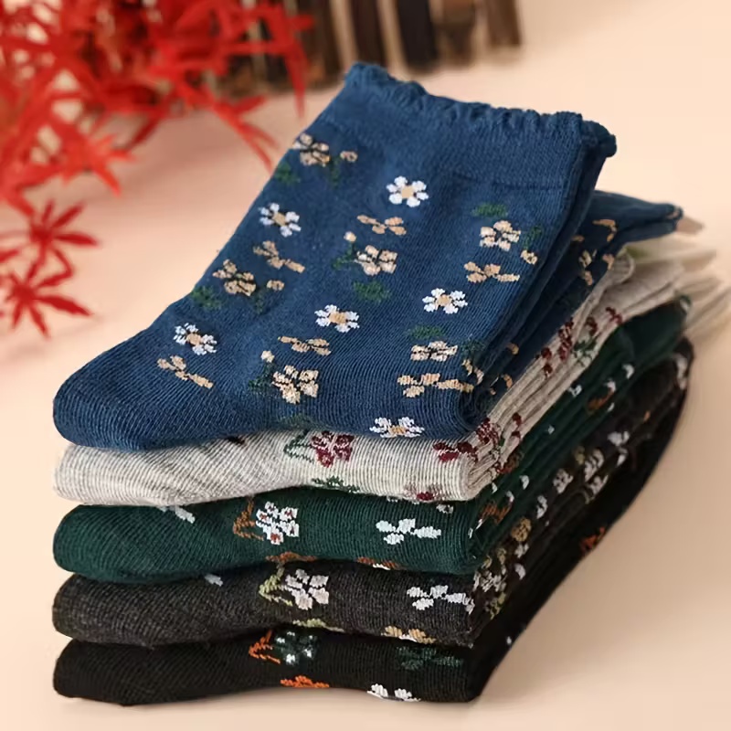 5-Pack Women's Mid-Calf Floral Print Socks