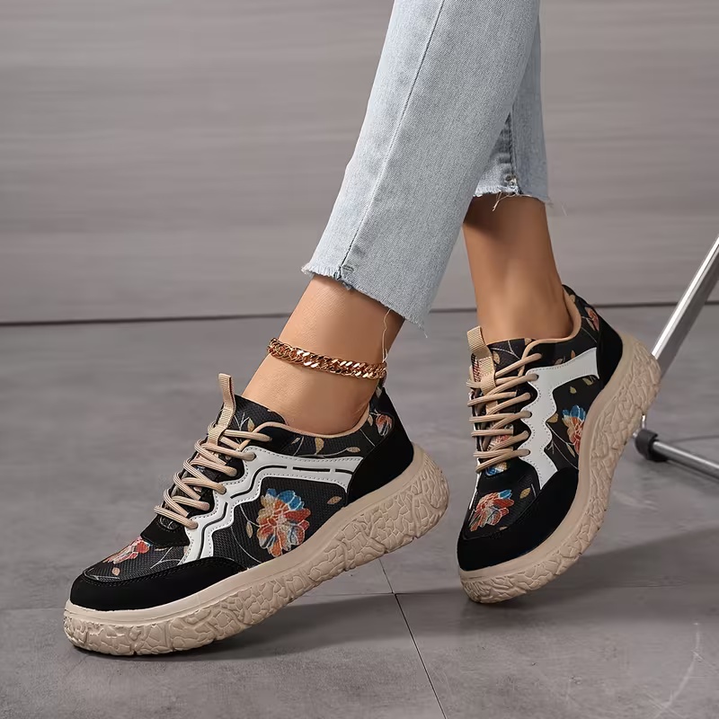 Women's Casual Floral Lace-Up Sneakers