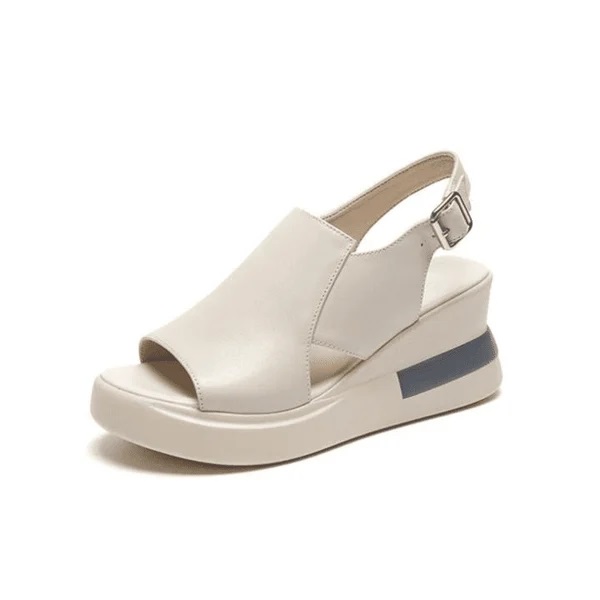 Wedge-Heel Shock-Absorbing Leather Sandals/Slipper