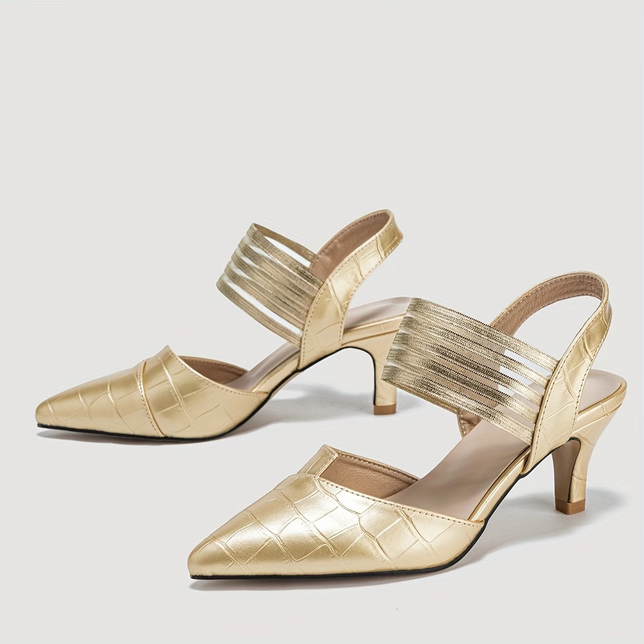 Women‘s French-Style Elegant Open-Back Crocodile-Pattern High Heels