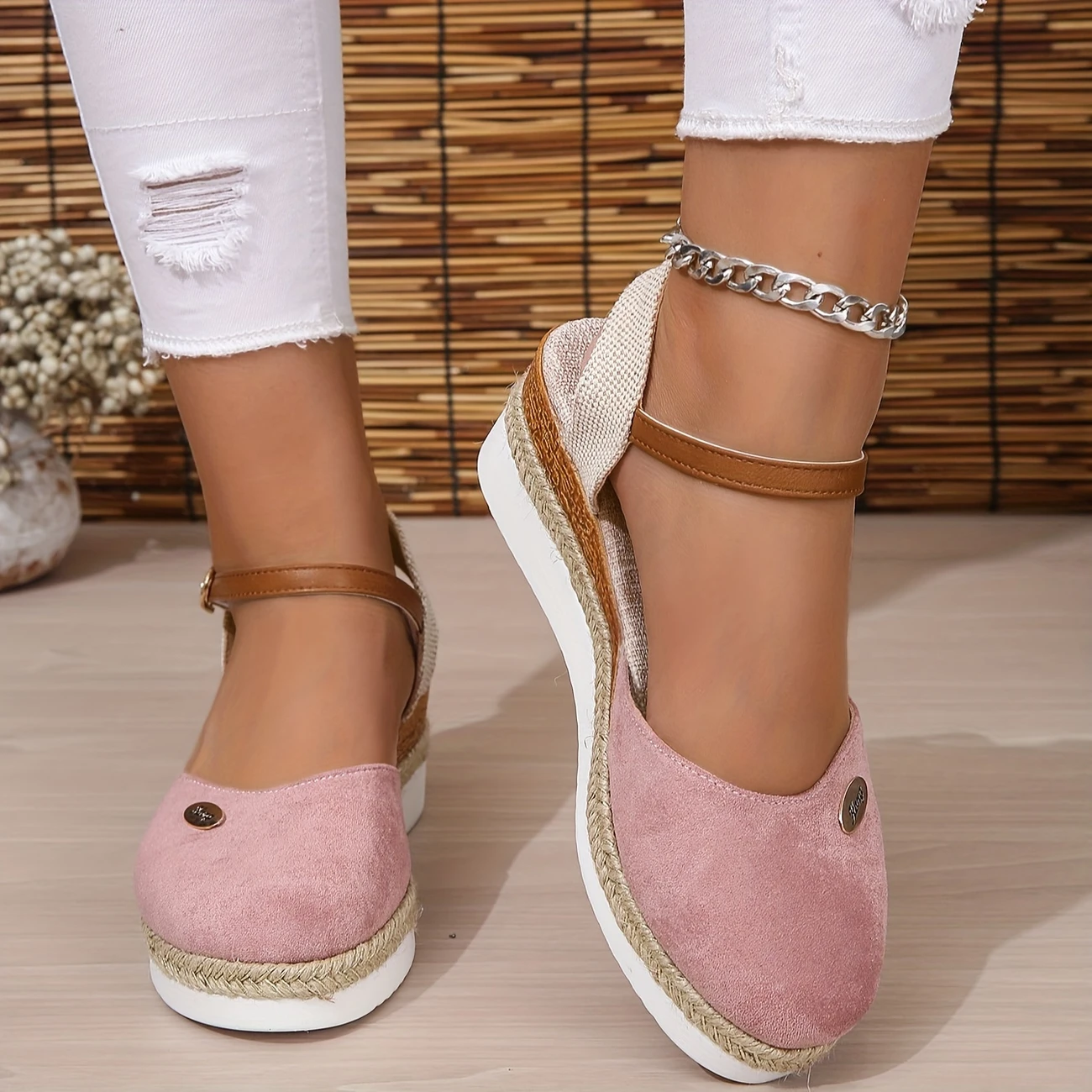 Women's Platform Sandals with Thick Sole, Braided Detail, Elastic Ankle Strap for Casual Summer