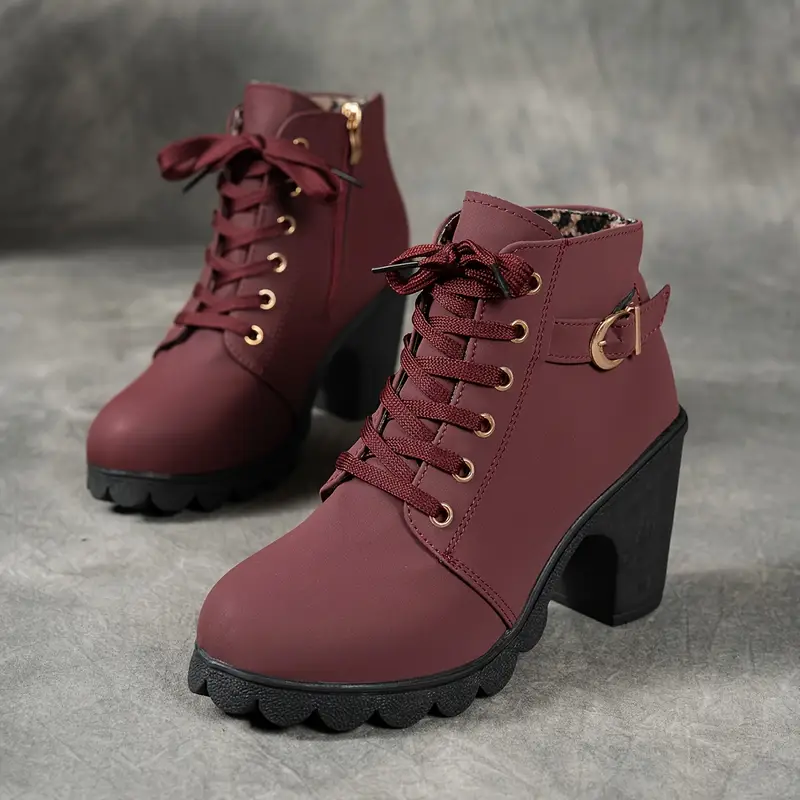 Women's Mid-Heel Ankle Boots with Side Zipper