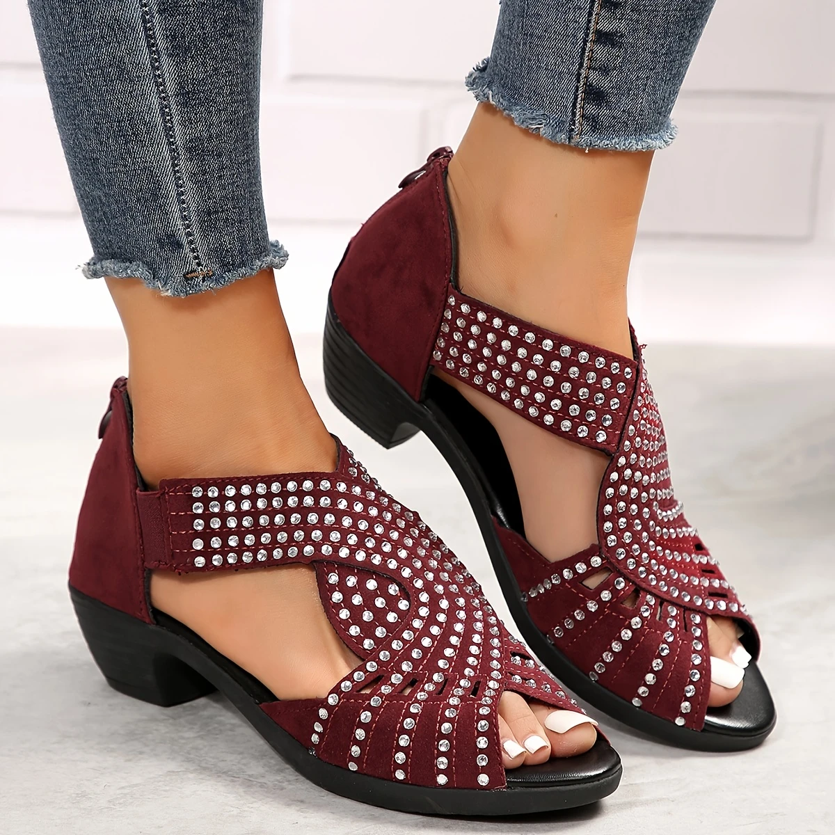 Elegant Women's Rhinestone Wedge Sandals