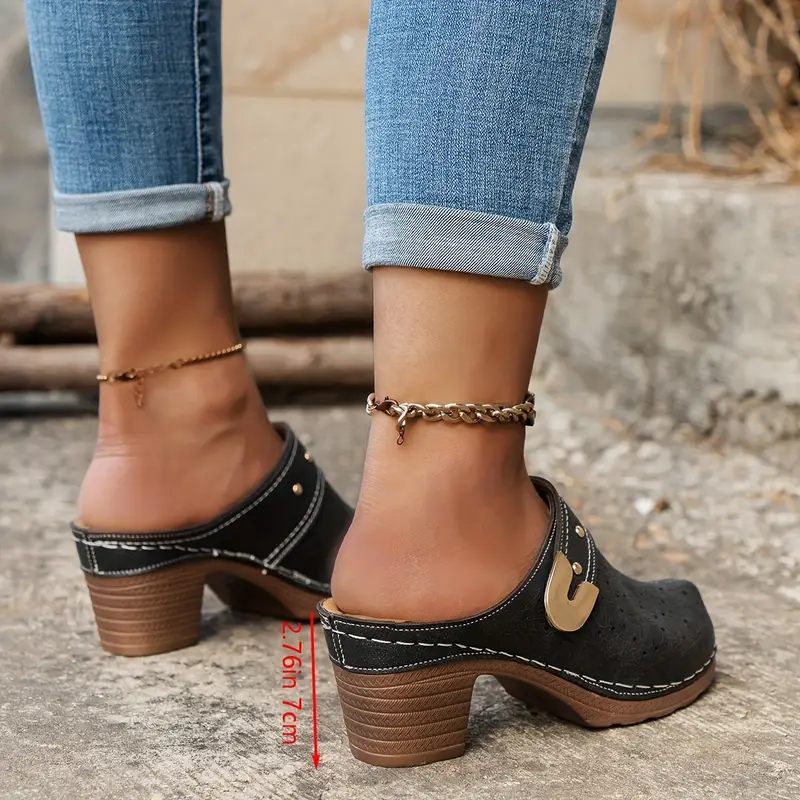 Women's Solid Color Casual Chunky Heels Sandals