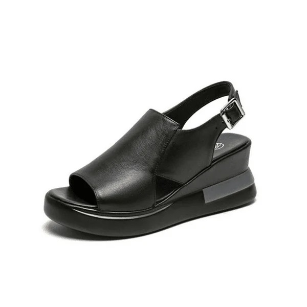 Wedge-Heel Shock-Absorbing Leather Sandals/Slipper