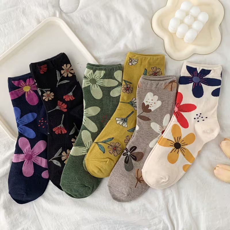 6-Pack Women's Floral Print Mid-Calf Socks