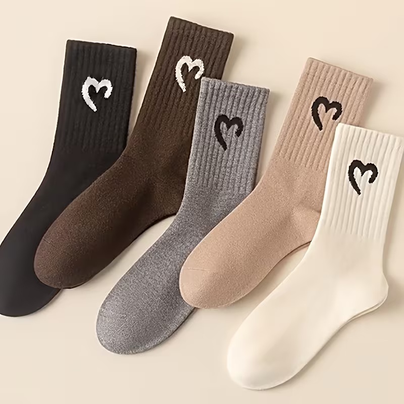 5 Pairs of Women's Semi-Heart Lightweight Breathable Socks