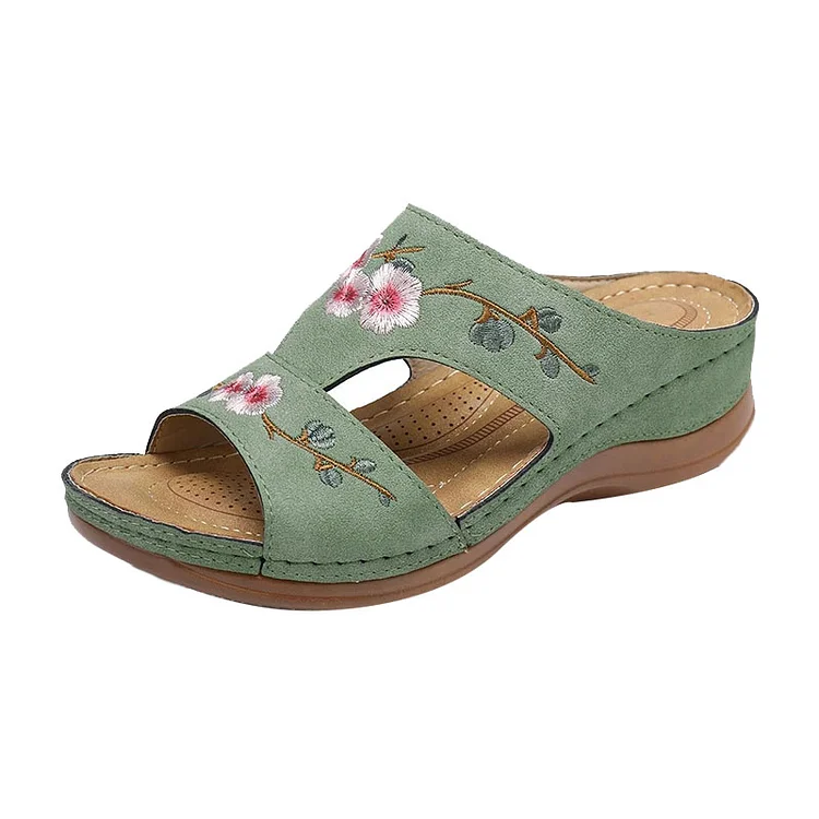 Women's Flower Embroidery Wedge Slippers