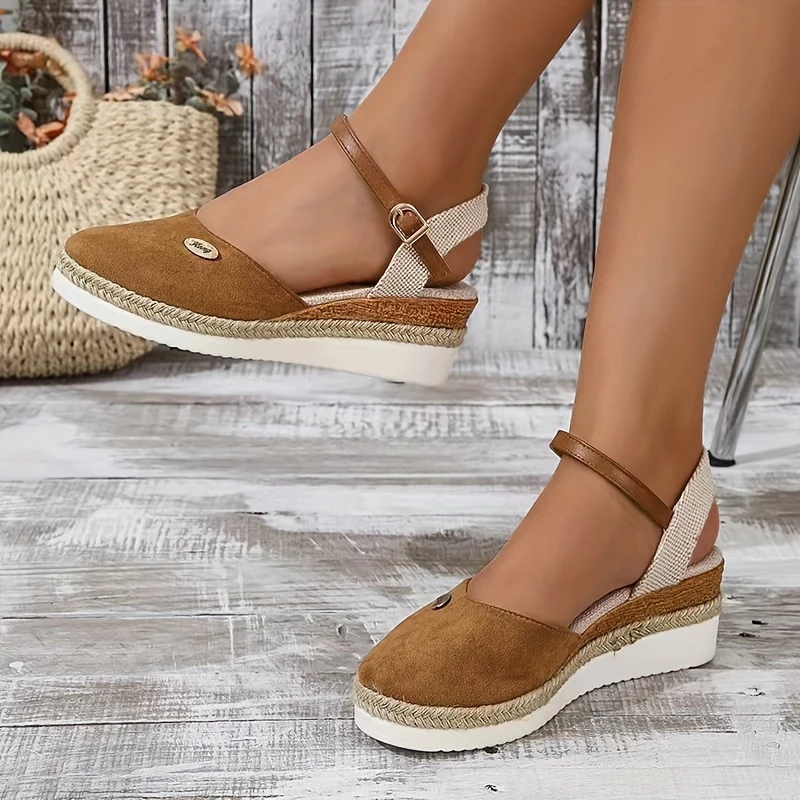 Women's Platform Sandals with Thick Sole, Braided Detail, Elastic Ankle Strap for Casual Summer