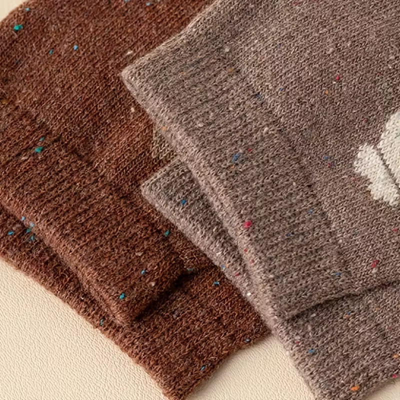 5 Pairs Women's Autumn Winter Cat Cartoon Printed Wool Blend Socks