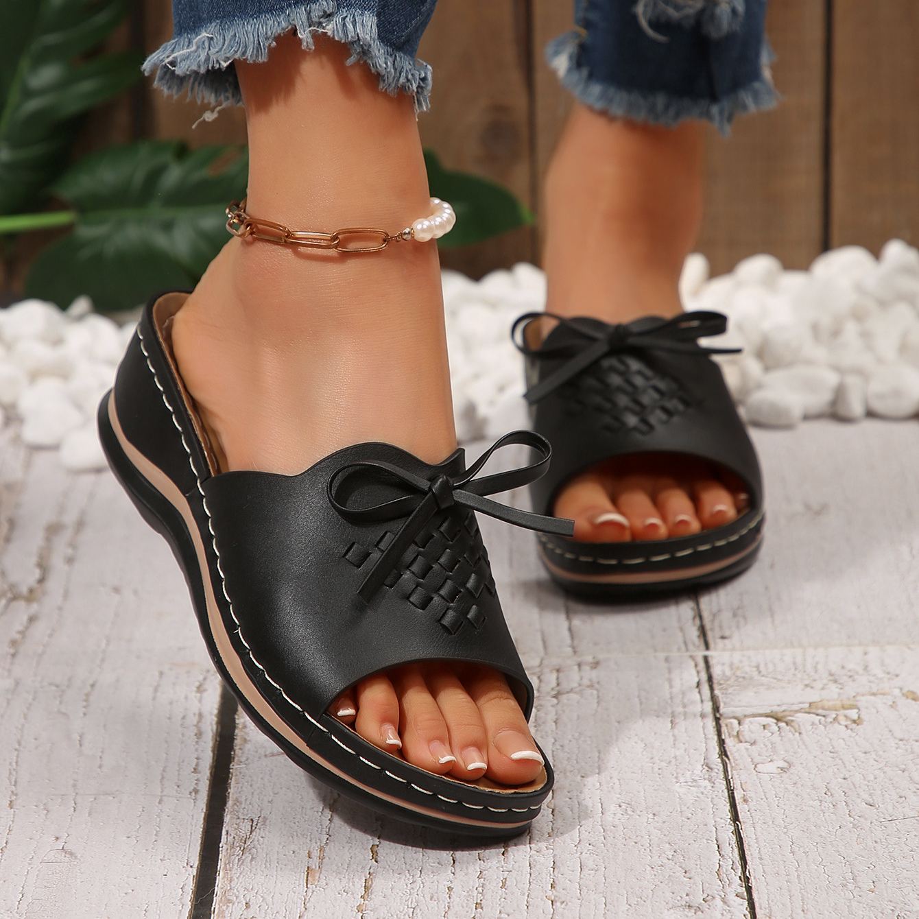 Lace-up Woven Wedge Platform Sandals
