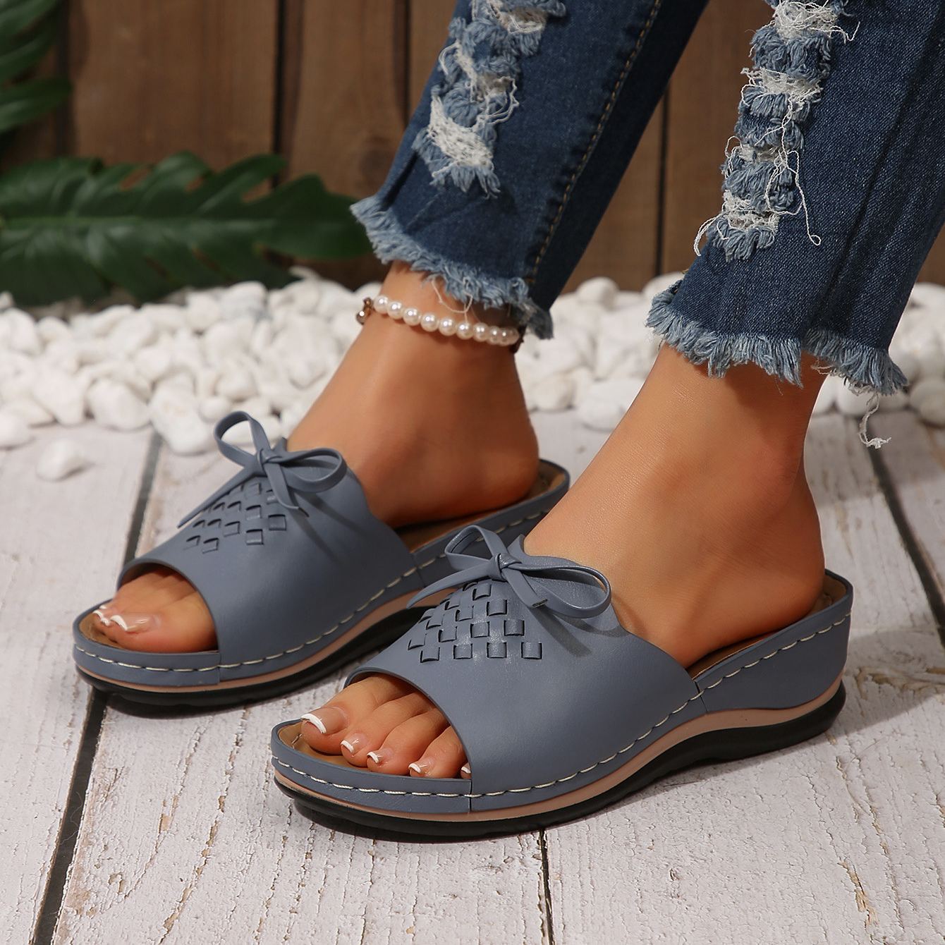 Lace-up Woven Wedge Platform Sandals