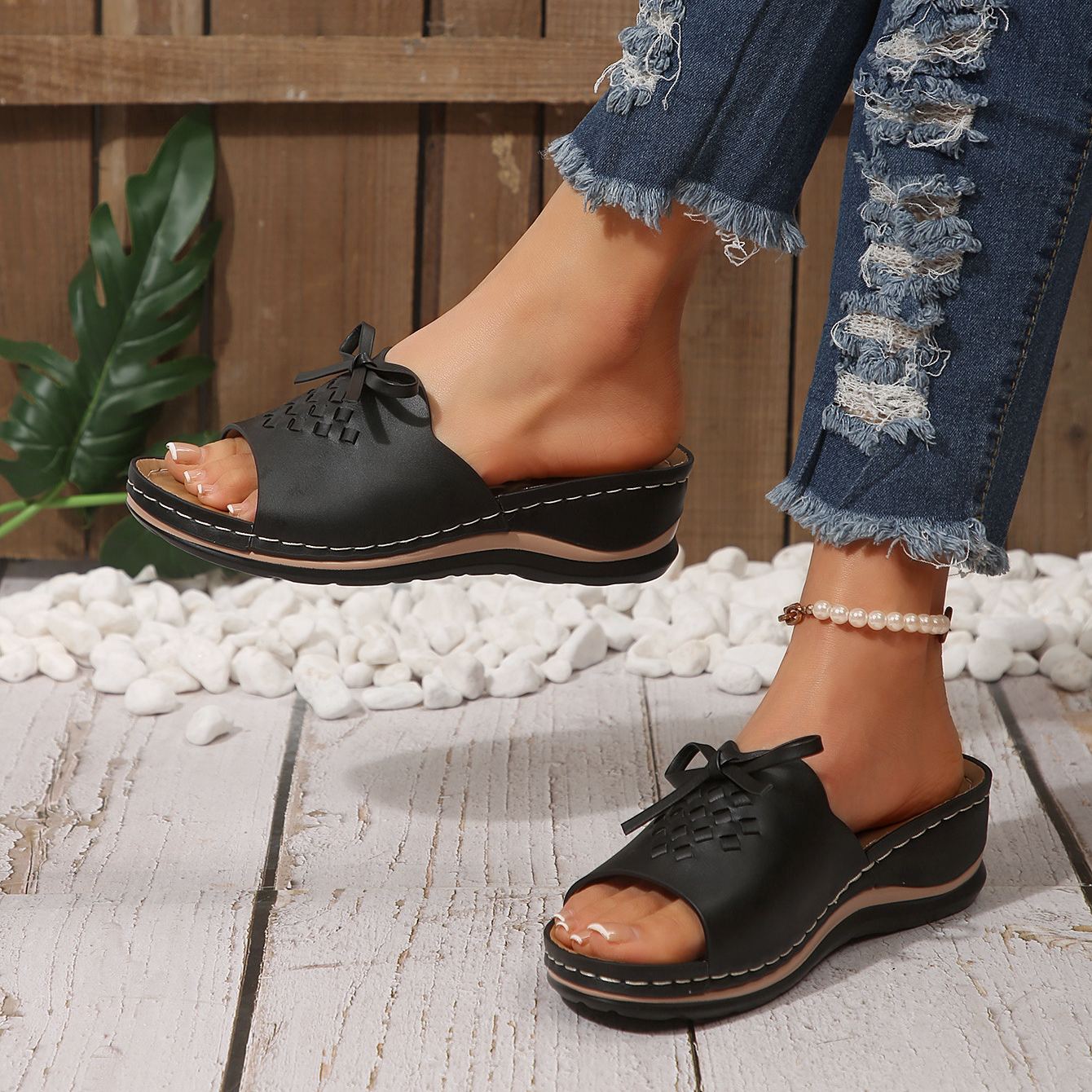 Lace-up Woven Wedge Platform Sandals